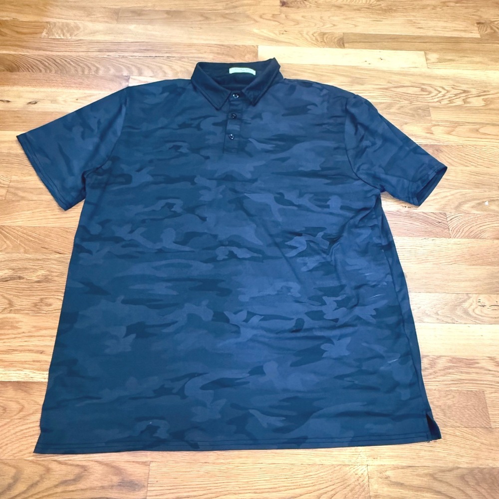 Derminpro Mens XXL Blue Camouflage Performance Polo Shirt Short Sleeve Stretch